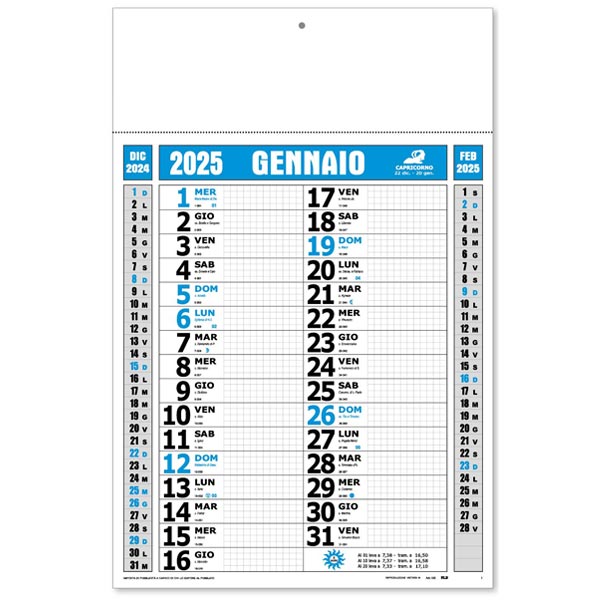 Calendario olandese 2025 155 quadrettato azzurro/nero