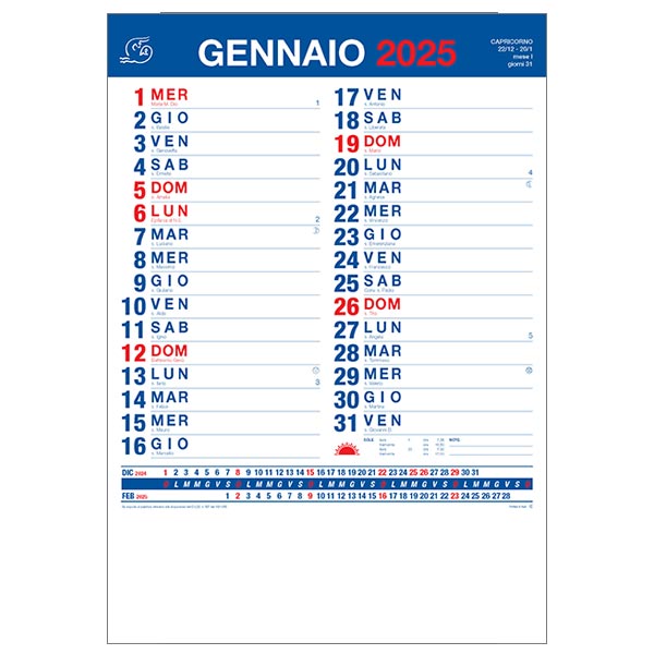 Calendario olandese 2025 829 rosso/blu