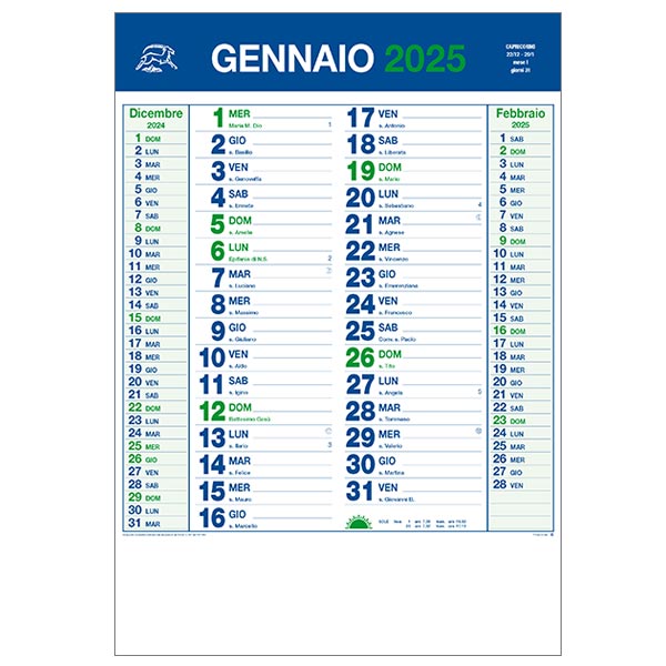 Calendario olandese 2025 885 verde/blu personalizzato o neutro