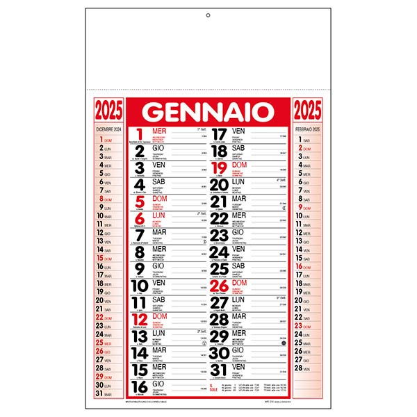 Calendario olandese 2025 C1290A rosso/nero