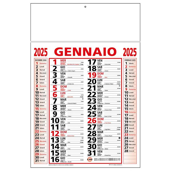 Calendario olandese 2025 C1391A rosso/nero