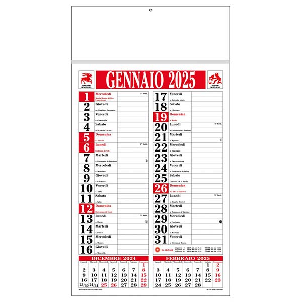 Calendario olandese 2025 C1891A rosso/nero