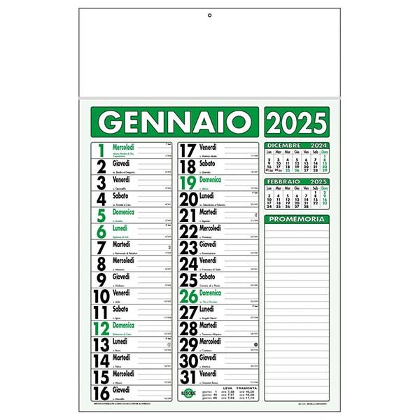 Calendario olandese 2025 C2191C verde/nero