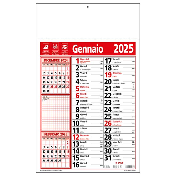 Calendario olandese 2025 C2390A rosso/nero