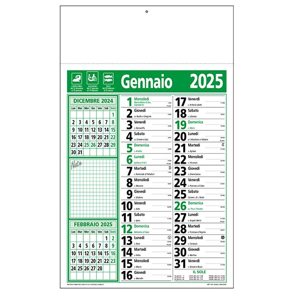 Calendario olandese 2025 C2390C verde/nero