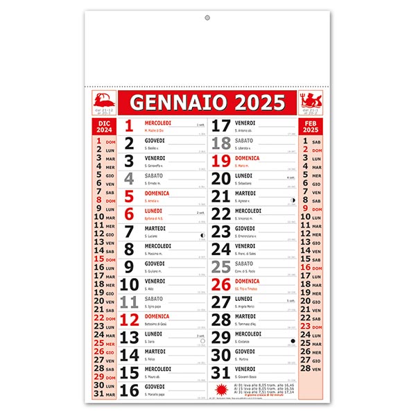 Calendario olandese 2025 257 Trimensile Large Rosso/Nero